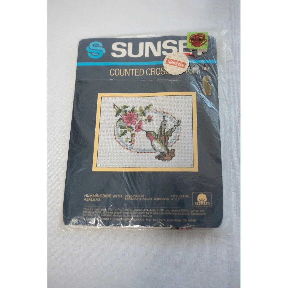 Sunset Cross Stitch Kit New Hummingbird Azaleas Vintage 1984 969